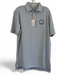 Camisa Polo Peter Millar Para Hombres SE Mid-Amateur Cuatro Pelotas Golf Mediana Azul Rayas Nueva con Etiquetas - Imagen 1 de 8