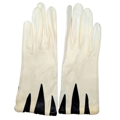 Guantes de vestir cortos vintage blancos negros de cuero para dama hasta la muñeca Foto 1 de 4