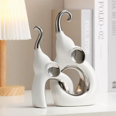 Juego de 2 estatuas de cerámica, elefantes escultura estética moderna decoración del hogar... Foto 1 de 4