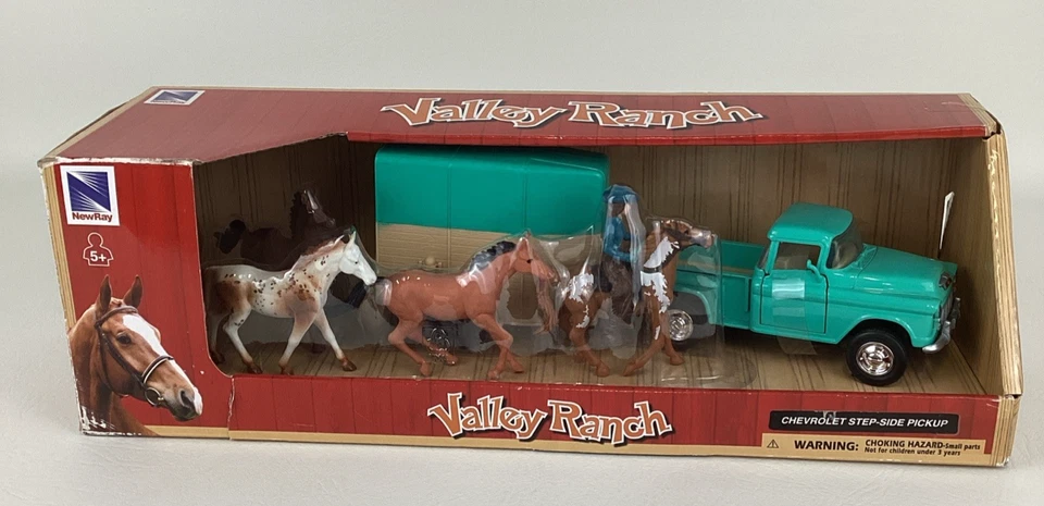 Valley Ranch Playset Chevrolet Step Side Pickup Truck Trailer Horses New Ray - Image 1 of 4