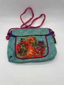 Laurel Burch Floral Garden Print Canvas Crossbody Purse Bag - Picture 1 of 15