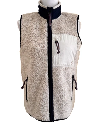 Tory Burch ($300) Tory Sport Size S Cream & Navy Wool Blend  Sherpa Fleece Vest - Image 1 of 4