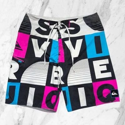 QUIKSILVER Short De Bain Homme Lettres Fluo Noir Rose Taille 34 W34 / 48 ITA - Photo 1/4