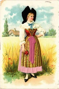 PC FOLKLORE MIT SEIDENSTICKEREI GEPRÄGT ELSASS FRANKREICH (a44871) - Bild 1 von 2