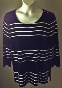 T by TALBOTS Damen Velour TOP 2X Streifen TUNIKA SHIRT Comfort Style PLUS - Bild 1 von 2