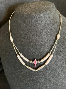 VTG Fetish Bird Puka Beaded Necklace Sterling Silver Southwestern Tribal 18” - Picture 1 of 13