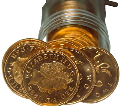 Gem Unc Roll (20) Great Britain 1998 2 Pence Coins~Magnetic Type~Scarce~Fr/Ship - Image 1 of 2