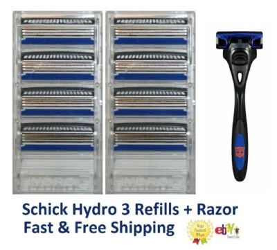 8 Schick Hydro 3 Razor Blades Hydro3 Refills Cartridges Metal Shaver Handle