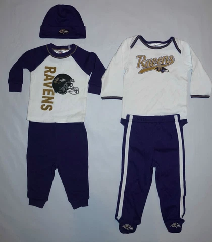5) Baltimore Ravens LOT Pajamas 6-9 Month Thermal Shirt Pants Body Suit Beanie @ Cover