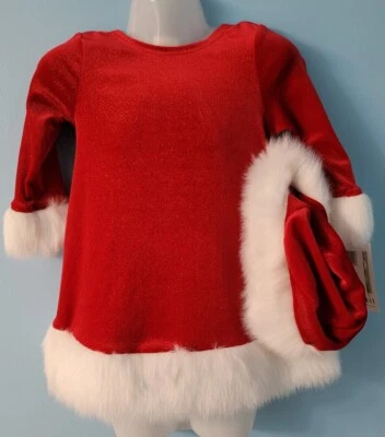 Bonnie Jean Red Sparkly Velvet Christmas Dress with Faux Fur Trim & Hat Size 2T - Image 1 of 4