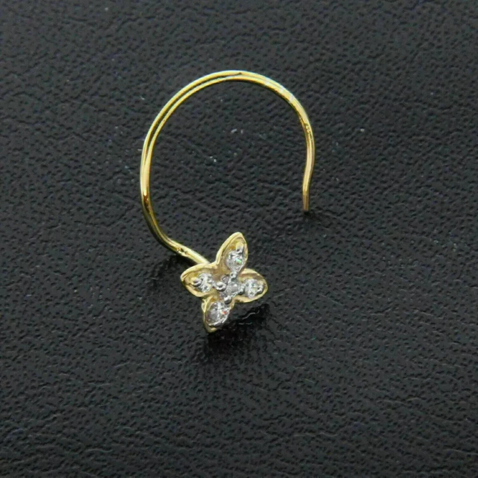 Anillo con pasador de nariz de diamante real de corte redondo enchapado en oro amarillo de 14 k Foto 1 de 4