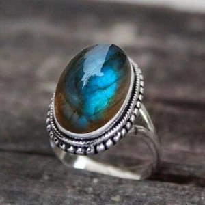 Labradorit Ring Designerring Vintage Ring Statementring Natur Labradorit - Bild 1 von 3