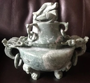 Antique Stone Dragon Bowl Chinese Handcarved - Picture 1 of 9