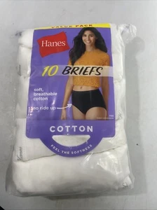 Hanes Women's Cotton White Briefs 10-pk. 2018 Breathable Soft Size 7 Large 40-41 - Imagen 1 de 4