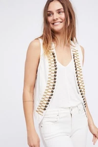 Chaleco para mujer Free People encogido militar adornado marfil grande precio de venta sugerido por el fabricante 98 USD - Imagen 1 de 12