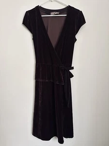 Sweetees Chocolate Brown Open Front Velvet Peplum Wrap Dress - Picture 1 of 8