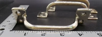 Conjunto de 3 puxadores de gaveta vintage de latão niquelado 047 puxadores de armário MCM - Imagem 1 de 4