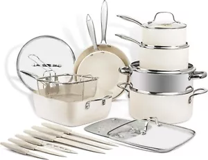 Gotham Steel Cream Set di Pentole Antiaderenti 20 Pezzi con Set di Coltelli e Vaporiera - Foto 1 di 8