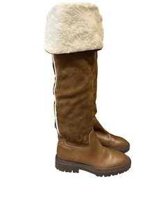 Zara Over The Knee Leather Suede Boots 39 8 Brown - Picture 1 of 18