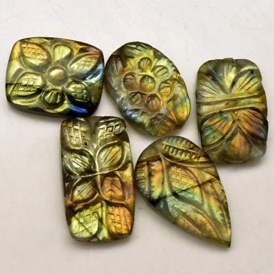 5Pcs 63Cts Natural Labradorite Carving Loose Gemstone Lot 21x12 17x12mm #R-13630 - image 1 of 4