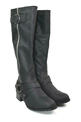 Botas Rampage Mercer para mujer negras motociclista moto hasta la rodilla cremallera talla 6 M Foto 1 de 4