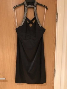 KAREN MILLEN A03W Sequin Back Dress DS046 Stunning Collar Bead Detail Navy UK 10 - Picture 1 of 6