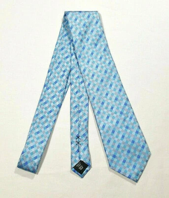 Kenneth Cole Men Neck Tie Silk Blue Lavender Salmon Checks - Image 1 of 4