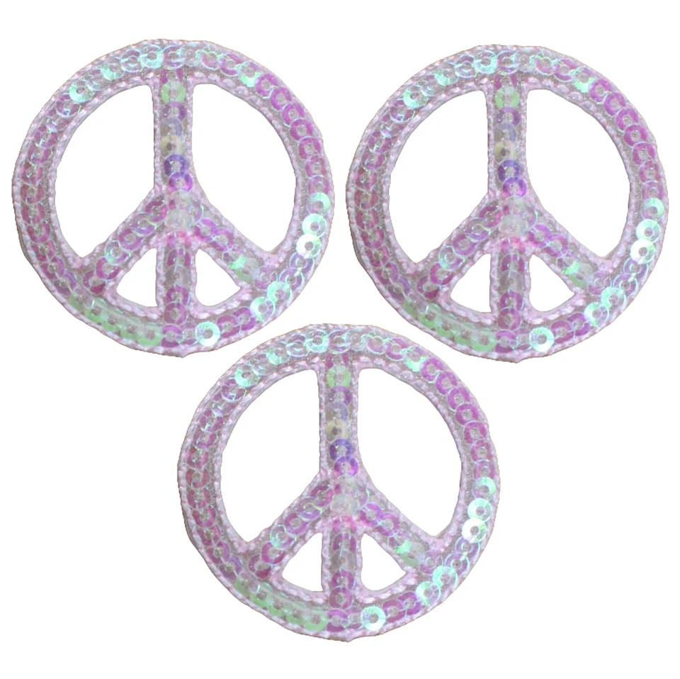 Peace Sign Applique Patch - Pink Sequin World Peace Badge 1.5" (3-Pack, Iron on) - Image 1 of 1