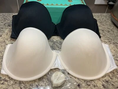 ELLEN TRACY (2) бюстгальтеры без бретелек черный / белый w/ремни Sz 40 D новый без ЯРЛЫКОВ - Изображение 1 из 4