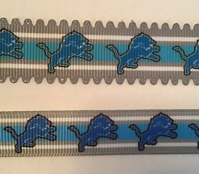 Detroit Lions gray blue white Grosgrain ribbon 5/8" 7/8" - Image 1 of 2