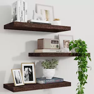 Wood Floating Shelves for Wall Set of 3, 17 Inch Wide Rustic Wooden Floating She - Picture 1 of 7