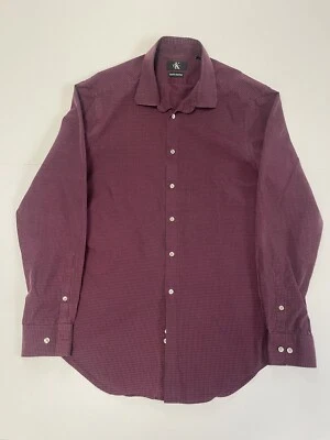Camisa Calvin Klein Para Hombre Med 15 1/2 34/35 Calce Ajustado Sin Hierro Borgoña Cuadros Cuadros Foto 1 de 4