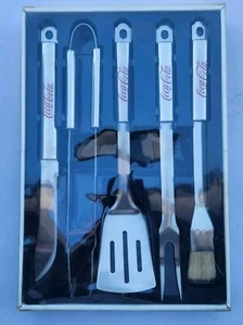 Coca Cola 5 Piece BBQ Grill Tool Set Case Stainless Handle - New Open Box - Picture 1 of 3
