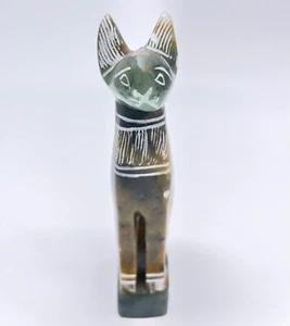 Vintage handgeschnitzter bemalter Stein ägyptischer Stil sitzende Katze Bastet Figur GUC - Bild 1 von 9