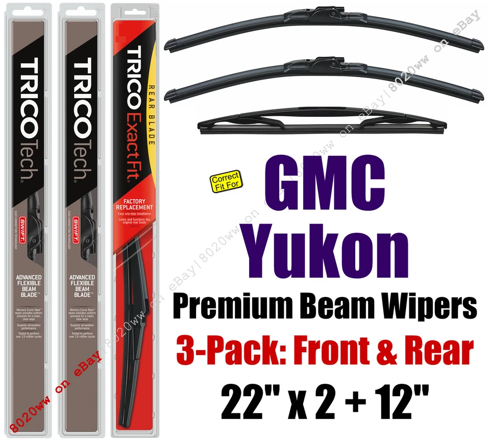 Paquete de 3 limpiaparabrisas delanteros traseros especiales premium - aptos para GMC Yukon 2007-2014 - 19220x2/12E Foto 1 de 1