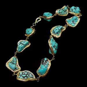 Collana Schoker Ovale Nupita Turchese Blu con Placcata Oro 18" - Foto 1 di 7