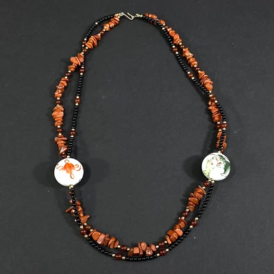 Collar Foo Dogs 27" cuentas grandes estilo asiático con cuentas color dorado negro tostado Foto 1 de 4