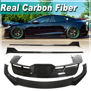 For Tesla Model S Plaid 21-24 REAL Carbon Front Bumper Lip Side Skirts Diffuser - Bild 1 von 18