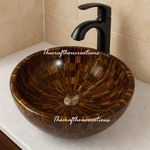 Tigerauge Marmor Waschbecken | Rundwaschbecken für Badezimmer | Gefäß Waschbecken Schale für Innen - Bild 1 von 10