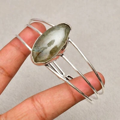 Brazalete brazalete de joyería de plata esterlina 925 con piedras preciosas de labradorita 7-8" Foto 1 de 4