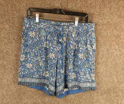 Pantalones Cortos J Jill Paisley Rayón Para Mujer M Azul Blanco Bolsillos Boho 7" Entrepierna Foto 1 de 4