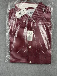 Camisa Express Para Hombre Mediana Borgoña Blanca Rayas Abotonada Suave Lavado Informal - Imagen 1 de 6