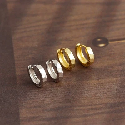 Mens Women Diamond-cut Hoop Square Round Earrings in Sterling Silver F1371 - Image 1 of 4