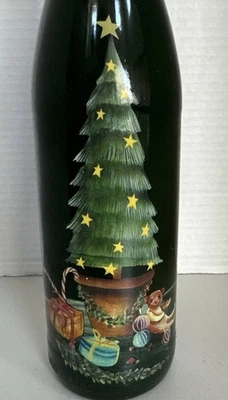 Botella de vino navideña vintage pintada a mano 2000 número 400 Foto 1 de 4