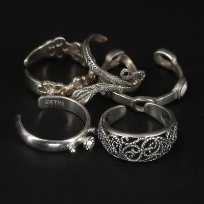 Lote de 5 anillos de plata de ley surtidos ajustables de cristal sólido y piedras preciosas 10 g Foto 1 de 4