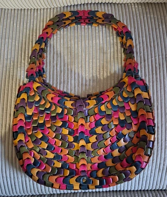 Paradox Leather Multicolored Woven Braided Shoulder Bag Zipper Closure - Image 1 of 4