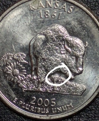 2005-D 25¢ Kansas State Quarter Proof Like "Detached Leg" Error Unc Details - Image 1 of 4