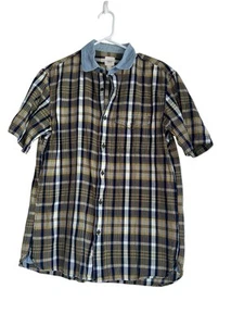 Camicia uomo Lands End Canvas 1963 manica corta con bottoni taglia M blu giallo a quadri - Foto 1 di 5