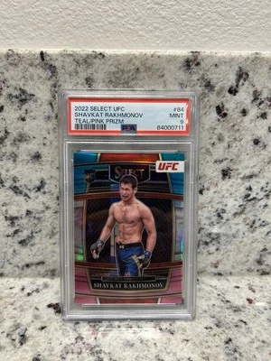 2022 SELECT UFC SHAVKAT RAKHMONOV RC TEAL/PINK PRIZM 15/49 PSA 9POP 2 - Image 1 of 4