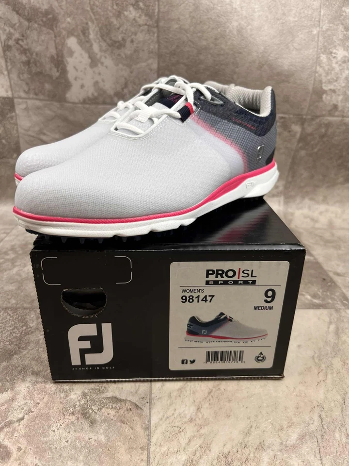 Zapatos de golf deportivos FootJoy Pro SL para mujer blancos/azul marino/rosa 98147 Foto 1 de 1